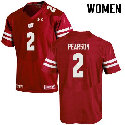 Women's Wisconsin Badgers NCAA #2 Reggie Pearson Red Authentic Under Armour Stitched College Football Jersey NK31M43UH